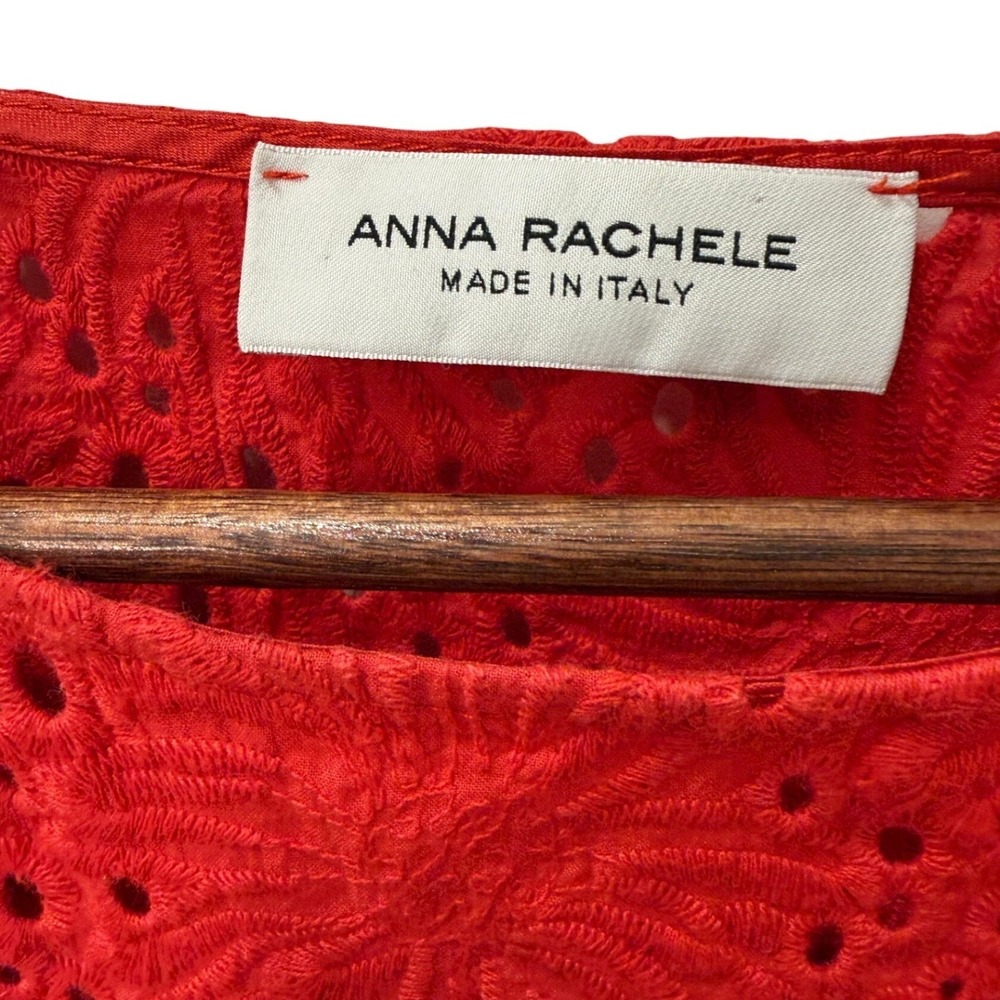 Anna Rachele Red Eyelet Lace Peplum Top Ruffle Sleeveless M/L Vintage Cottage - Picture 2 of 7